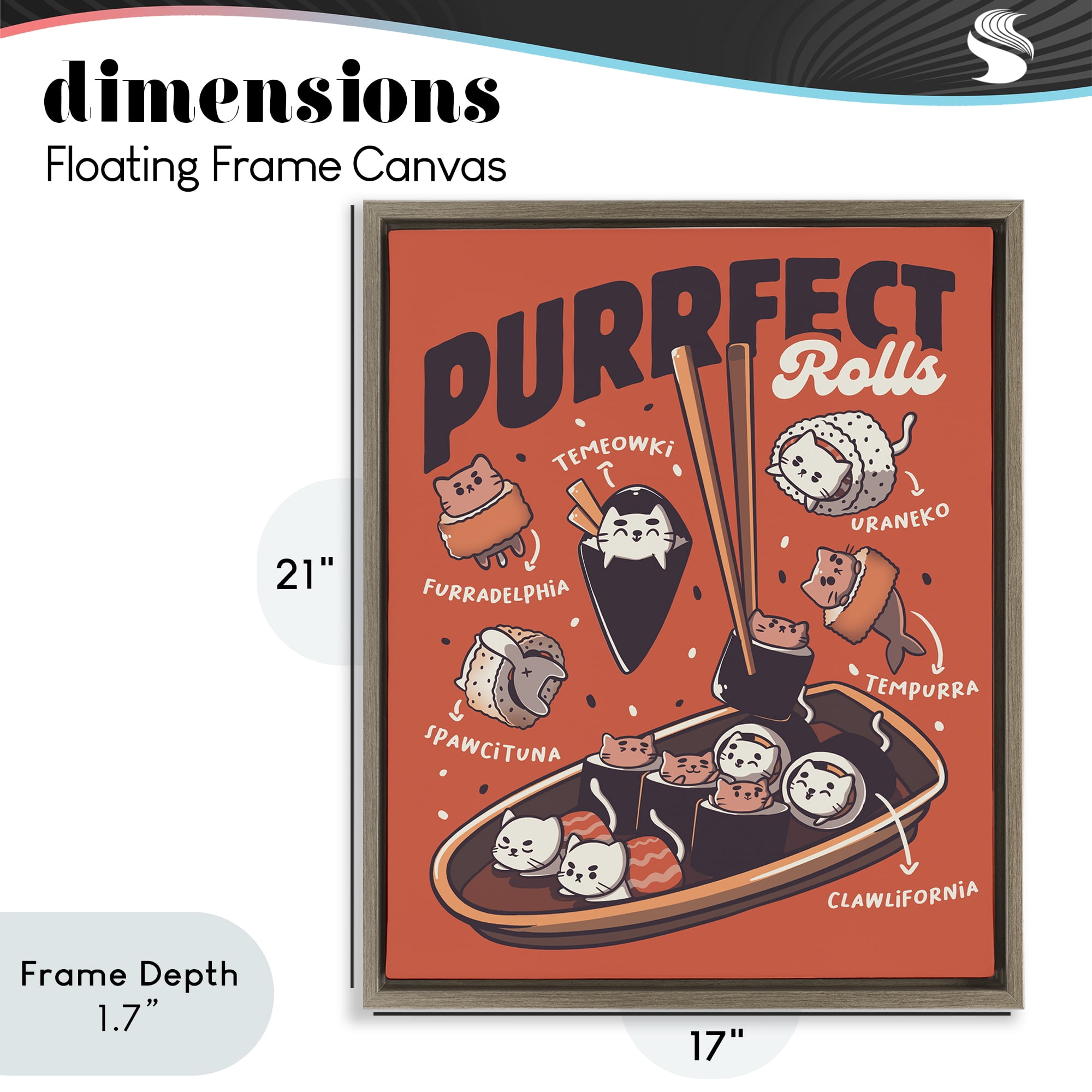 Stupell Industries Purrfect Rolls Sushi Cats Brown Framed Floater Canvas Wall Art, design by Tobe Fonseca