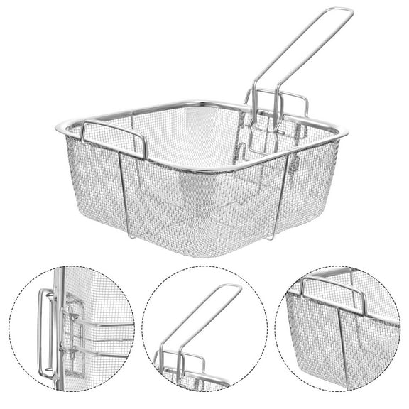 KALLORY 1Pc Durable Stainless Steel Frying Basket with Heat Resistant Handle for Deep Frying and Oil Straining