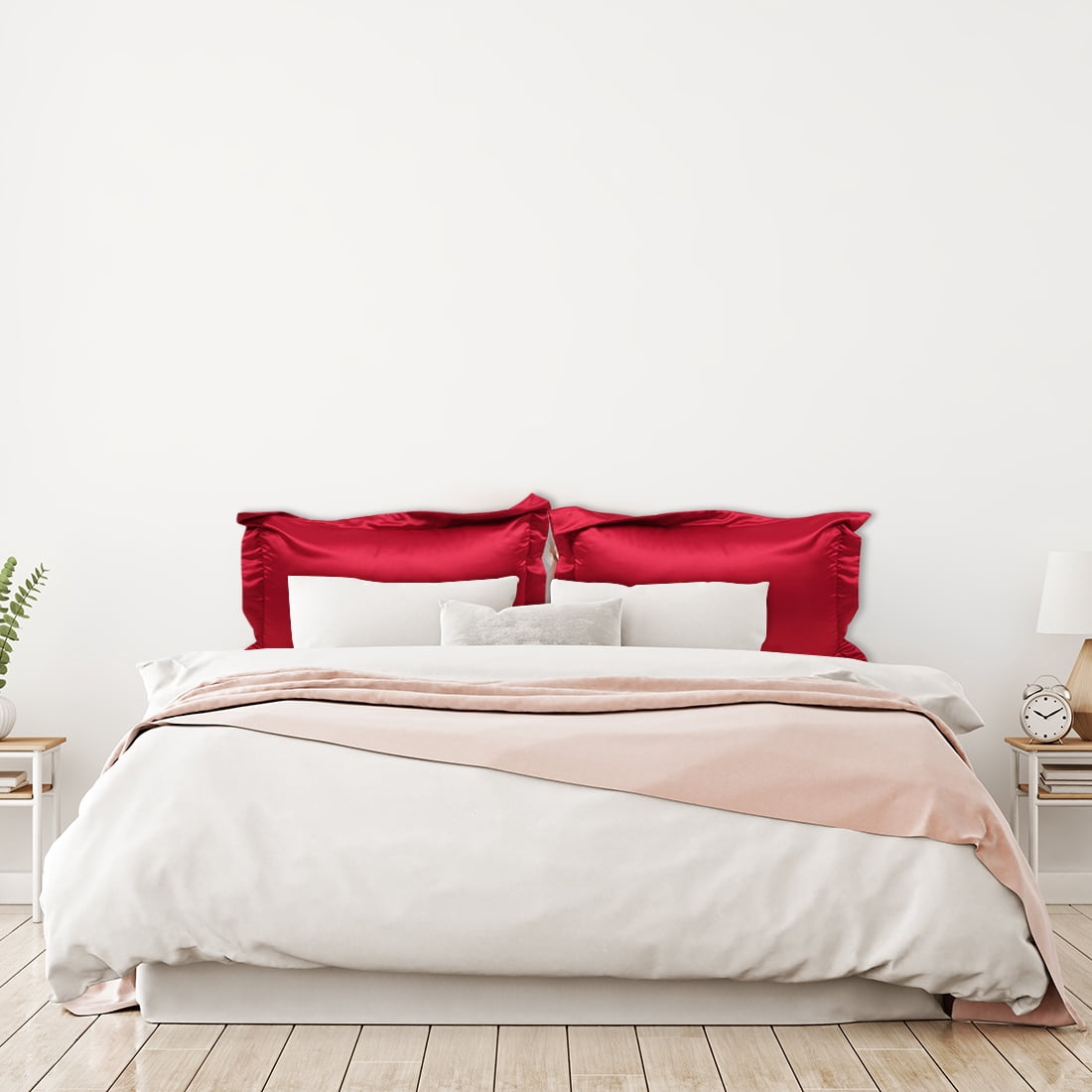 Unique Bargains 2-Pack Satin Pillow Shams Queen Size 20" x 30" Wine Red