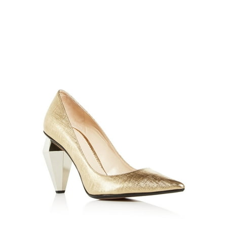 

MARC JACOBS Womens Gold Comfort Metallic The Pump Pointed Toe Sculpted Heel Slip On Leather Dress Pumps 38.5