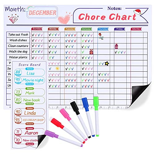 Chore Charts for Kids Multi Use Magnetic Dry Erase Board Responsibility Behavior Chart Menu Planner to Do Calendar 12x17 