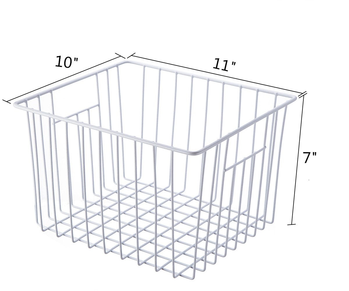 SANNO Freezer Wire Storage Organizer Basket, Refrigerator Storage Baskets Bins Organizer with Built-in Handles for Cabinets, Pantry, Closets, Bedrooms - Set of 2