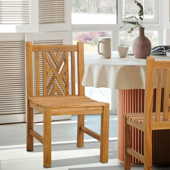 Teak Wood Chippendale Outdoor Patio Dining Side Chair, A-Grade Teak Wood