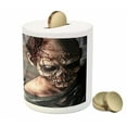 thumbnail image 3 of Zombie Piggy Bank, Dead Person in Ruined House with Creepy Looking Murder Killing Scary Print, Ceramic Coin Bank Money Box for Cash Saving, 3.6" X 3.2", Taupe Peach, by Ambesonne, 3 of 4