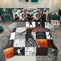 Feelyou Kids Basketball Sthlete Bedding Comforter Set 7pcs, Buffalo Patchwork Queen Bedding Sets, Ball Sports Theme Reversible Queen Sheet Sets, Breathable Home Decor