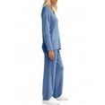thumbnail image 3 of UVN Outfit Sets for Women Two Piece Sets Winter Casual Long Sleeve Tops and Long Pants Lounge Sets Ribbed Knit Pajama Sets with Pockets, 3 of 8