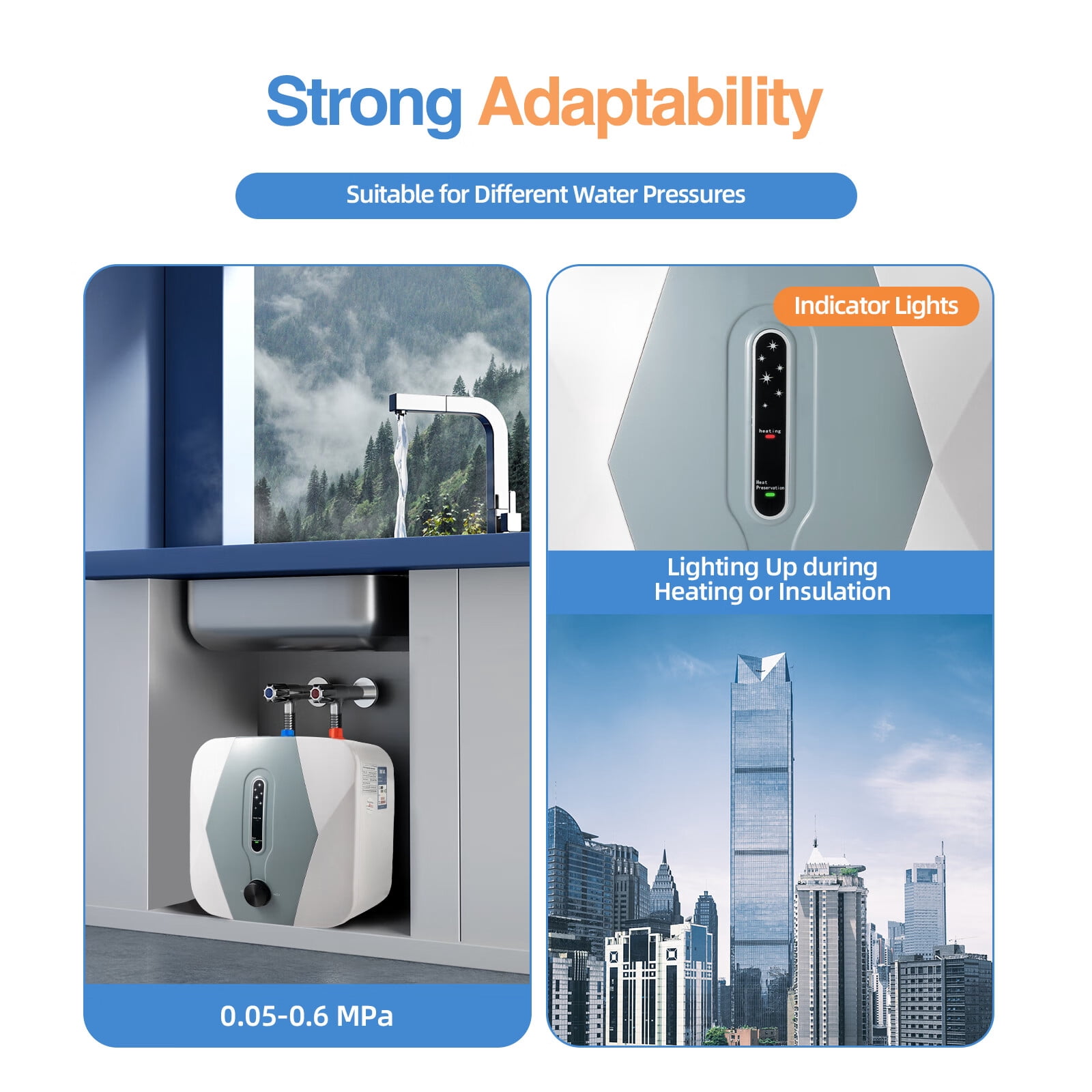 Anqidi 1500W 8L Electric Water Heater Under Sink Instant Hot Water Heater 2.1 Gallon Mini Small Water Tank Boiler IPX4 Waterproof Kitchen Bathroom Shower Heating Tank 110V