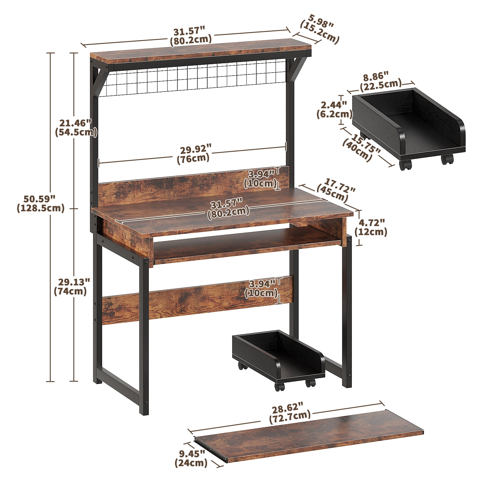NEWSENDY Industrial Style Multi-tier Standing Computer Desk with Keyboard Tray & Storage Shelves, Sturdy Home Office Workstation for Adults