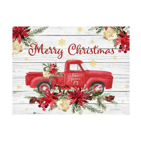 Jean Plout 'Red Truck Floral Christmas' Canvas Art
