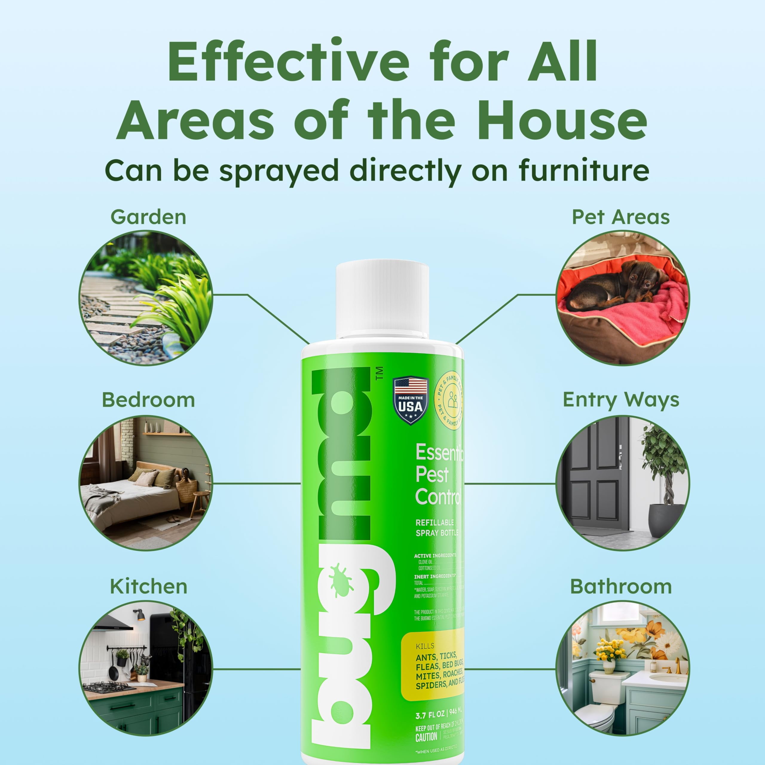 BugMD Pest Control Essential Oil Concentrate 4oz (4 Units) - Quick Kills Flies, Ants, Fleas, Ticks, Roaches, Mosquitoes