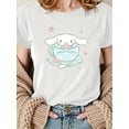 thumbnail image 1 of Women's Cute Cinnamoroll Graphic Tee - Red Casual Summer Round Neck Short T-Shirt with Playful Rabbit Design, Machine Washable, 1 of 7