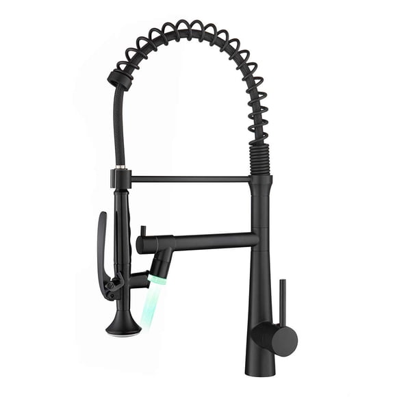 Aimadi Grifo De Cocina Negro Con Rociador - Grifo Comercial Cocina Grifo Monomando Para Fregadero De Cocina Con Resorte Y Luz Led Negro Mate