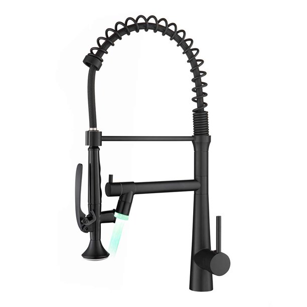 Aimadi Grifo De Cocina Negro Con Rociador - Grifo Comercial Cocina Grifo Monomando Para Fregadero De Cocina Con Resorte Y Luz Led Negro Mate