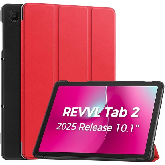 Procase Foldable PU Leather Slim Case compatible with T-Mobile REVVL Tab 2 (2025 Release, 10.1") -Red
