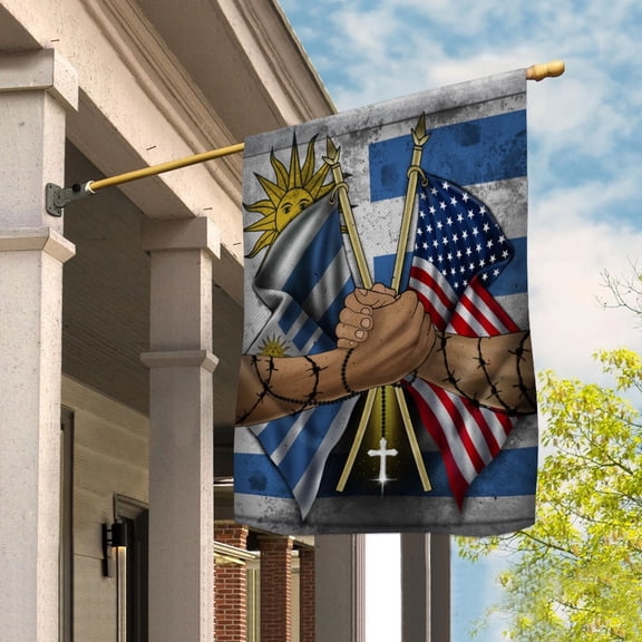 Flags Uruguayan Handshake American Flag Friendship USA Uruguay Uruguayan Part Garden Flag, Double-Sided Decorative Outdoor Flag, Patriotic Polyester Yard Flag 12 x 18 in