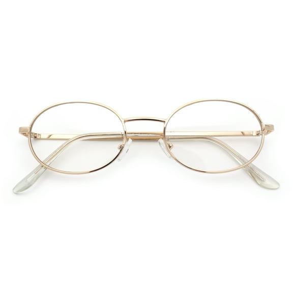 SA106 Classic Retro Oval Round Metal Rim Clear Lens Eyeglasses Gold - Clear