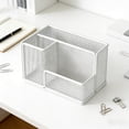 thumbnail image 2 of Yhmxh Metal Mesh Desk Organizer with 3 Compartments, Multi-Functional Pen Holder & Stationery Caddy, Large Capacity Metal Mesh Desk Organizer for Office, Home, Desktop Storage & Organization, 2 of 6