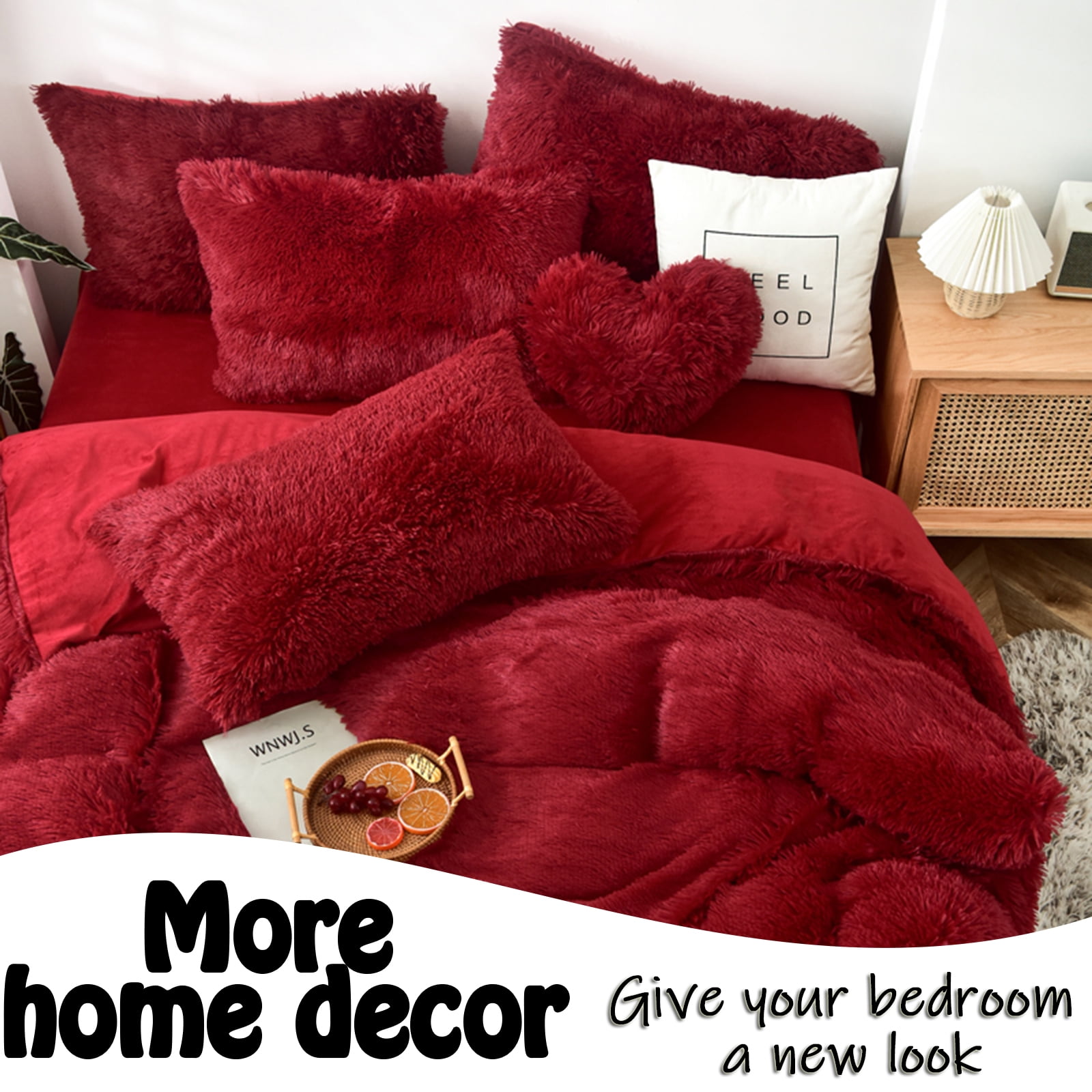 MorroMorn Decorative Pillows Covers, 2 Packs Faux Fur Pillow Cases Standard Size, Luxury Shaggy Throw Pillowcase Cushion Shams with Zipper Home Decor for Couch Sofa Bed Room Soft (Dark Red, Standard)