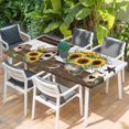 thumbnail image 2 of Yellow Sunflowers Table Cloths for 5 Foot Rectangle Tables, Western Star Farmhouse White Wooden Patio Waterproof Elastic Fitted Tablecloths, Washable Rectangular Table Cover for Camping, 2 of 8