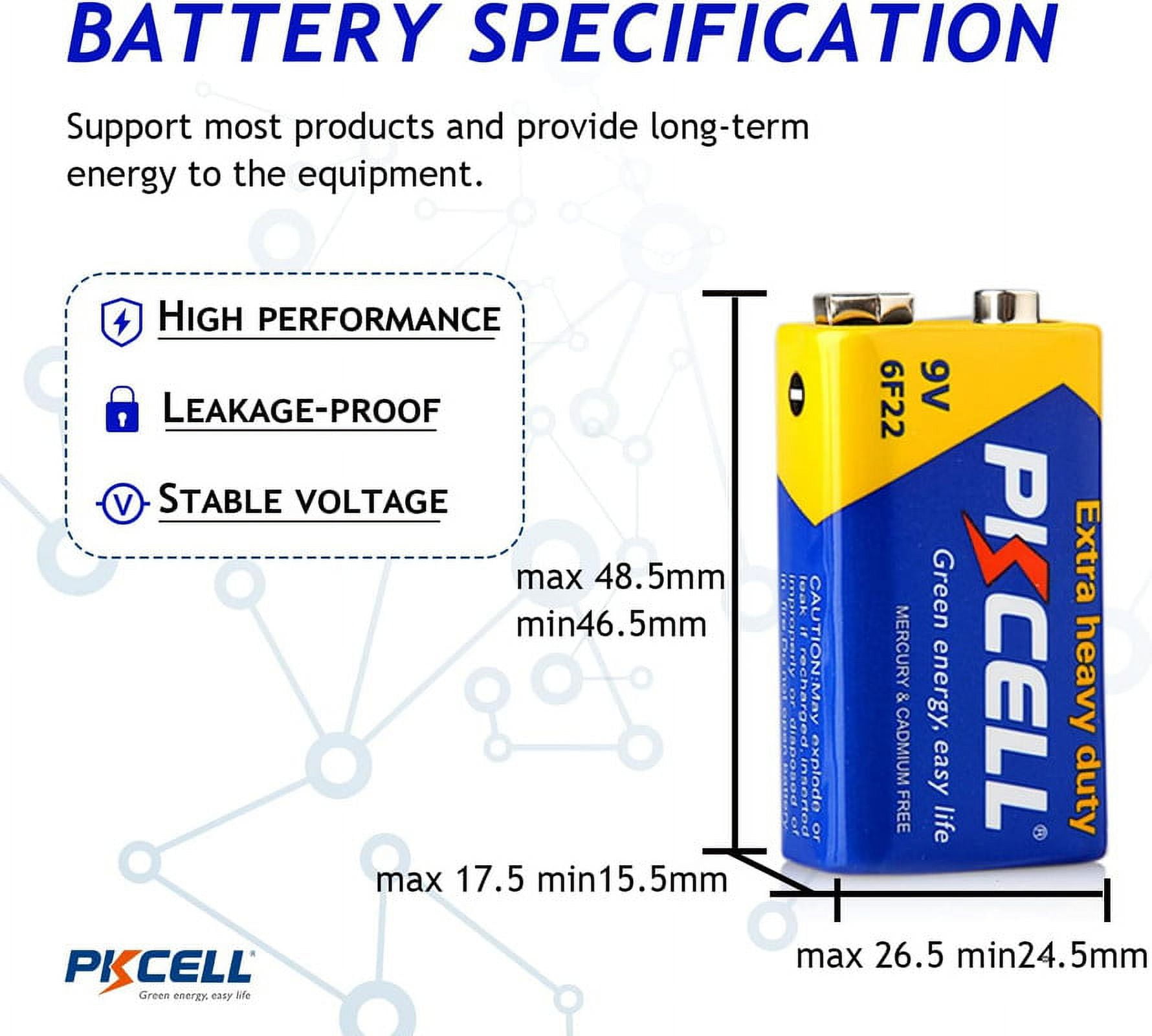 PKCELL 9V Batteries (4 Pack), Smoke Detectors 6F22 Battery, Heavy Duty Power Zinc Carbon