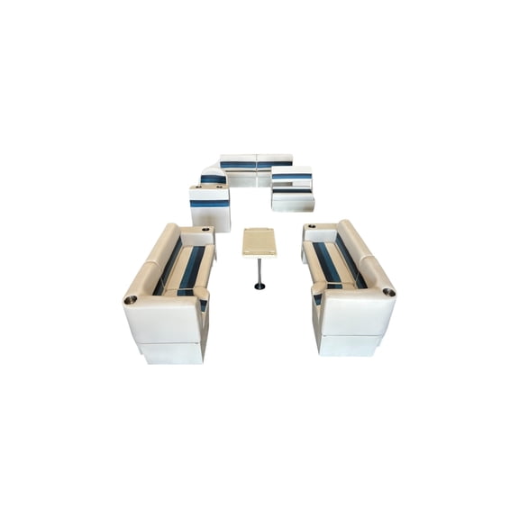 Horizon Manufacturing Premium Pontoon Furniture Set 19 PC Premium 016 AADK White/Navy/Blue
