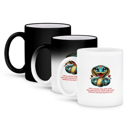 

3dRose May good fortune never leave your doorstep. Chinese Zodiac 2025. 11oz Magic Transforming Mug
