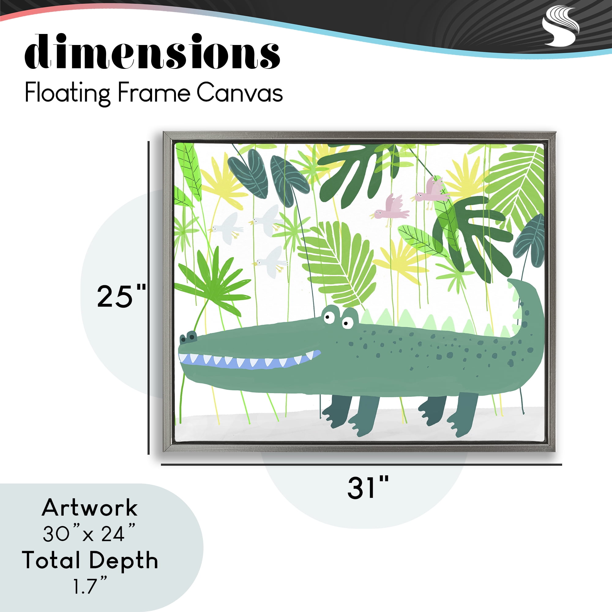 Stupell Industries Crocodile Jungle & Leaves Gray Framed Floater Canvas Wall Art, design by Carla Daly