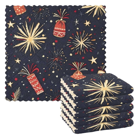 6 Pieces of Kitchen Towels 11x11Inch Kitchen Dish Cloths Kitchen Dish Towels Reuseable Cleaning Cloths New Year Pattern