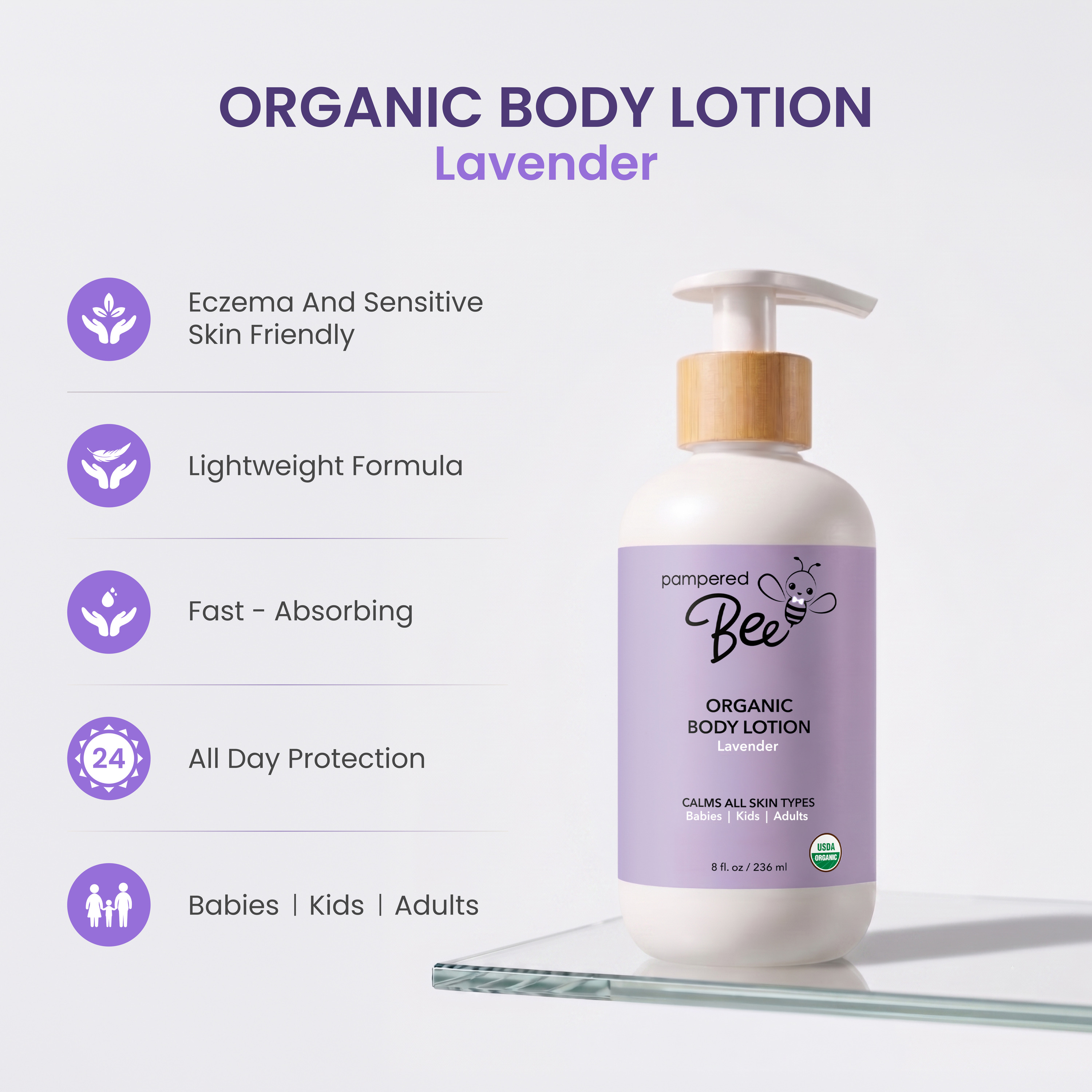 Pampered Bee Lavender Moisturizing Baby Lotion, 8 fl oz photo 4