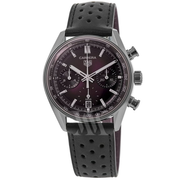 Tag Heuer Carrera Chronograph Smokey Purple Dial Leather Strap Men's Watch CBS2219.FC6607