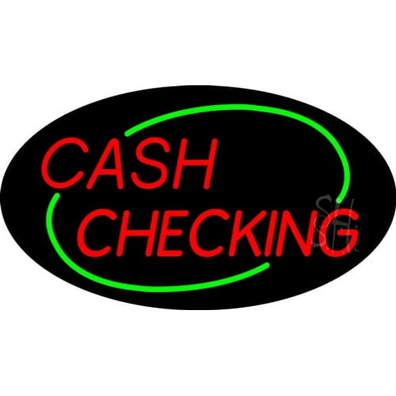 Red Cash Checking Green Border LED Neon Sign 20 x 37 - inches, Black Square Cut Acrylic Backing, with Dimmer - Bright and Premium built indoor LED Neon Sign for Pawn Wall decor decor, and storefront.