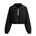 thumbnail image 6 of hoksml Women Half Zip Collar Drawstring Hem Cropped Sweatshirt Drop Shoulder Puff Long Sleeve Pullover for Street Casual Daily, 6 of 8