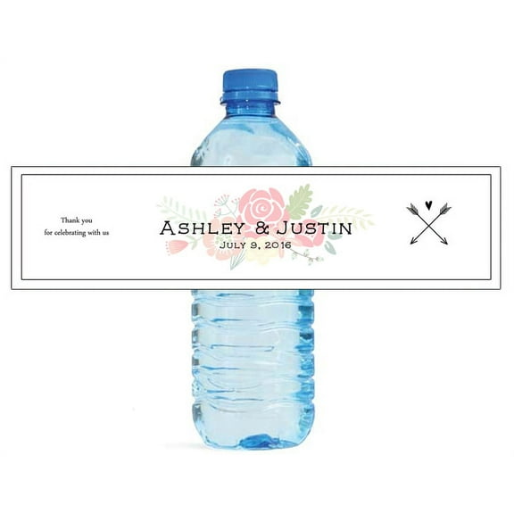 100 Shabby Chic Arrows & Flowers Wedding Anniversary Engagement Party Water Bottle labels Bridal Shower Birthday