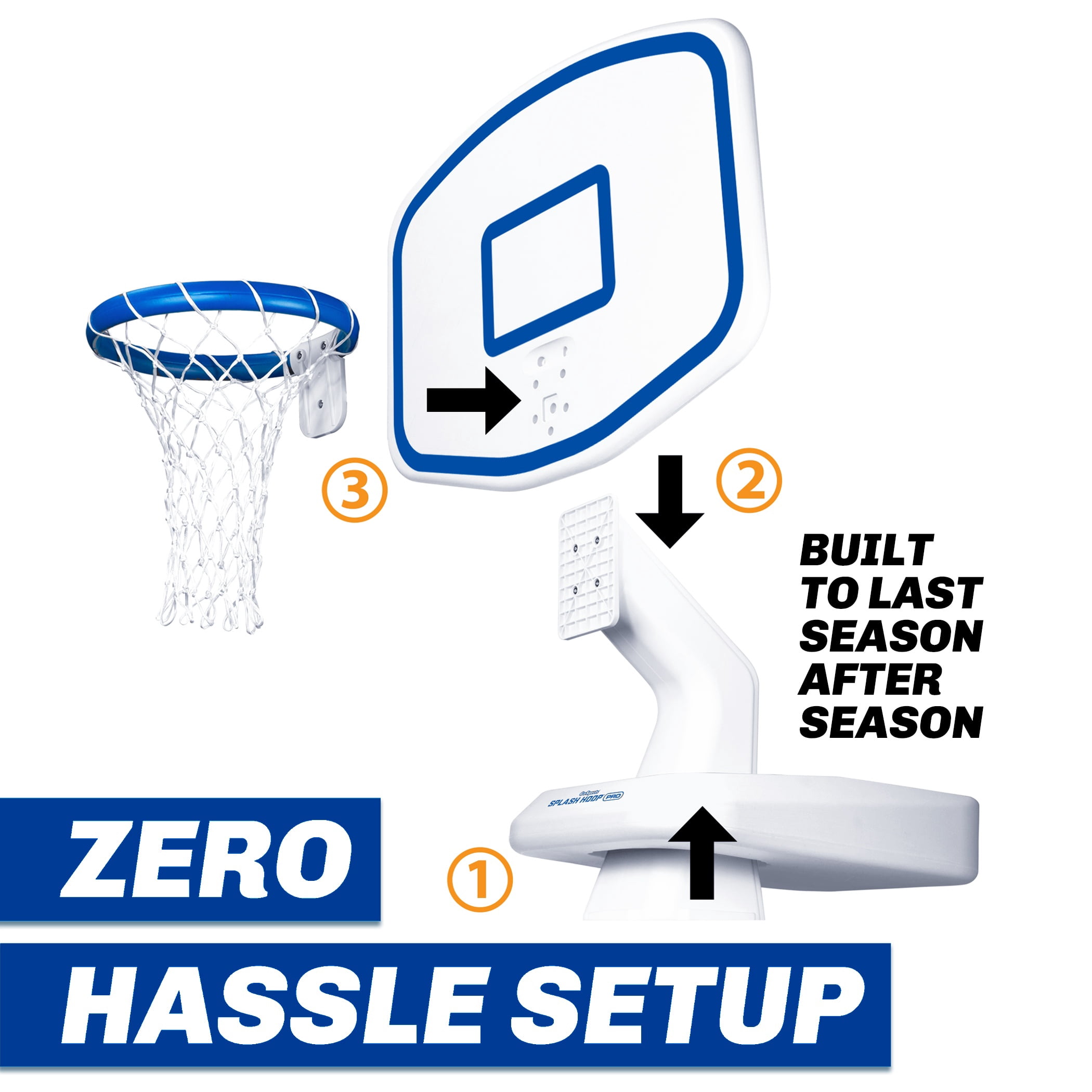 GoSports Splash Hoop PRO Swimming Pool Basketball Game - Includes Poolside Water Basketball Hoop, 2 Balls and Pump - White