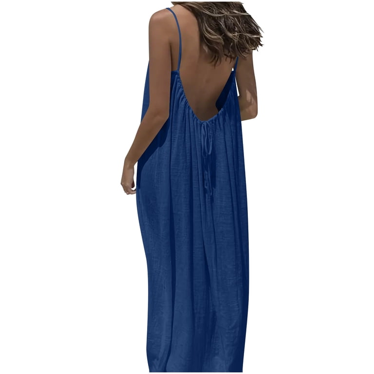 Meichang Backless Cami Dresses for Women Casual Spaghetti Straps Maxi Dress  Backless Solid Sleeveless House Lounge Dress Summer Long Sundress with Back  Tie - Walmart.com