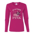 thumbnail image 2 of Wild Bobby In October We Wear Pink Pumpkin Cheetah Print Breast Cancer Awareness Women Graphic Long Sleeve Tee, Fuschia, Medium, 2 of 6