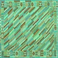 thumbnail image 1 of Ahgly Company Machine Washable Indoor Square Southwestern Turquoise Blue Country Area Rugs, 6' Square, 1 of 4