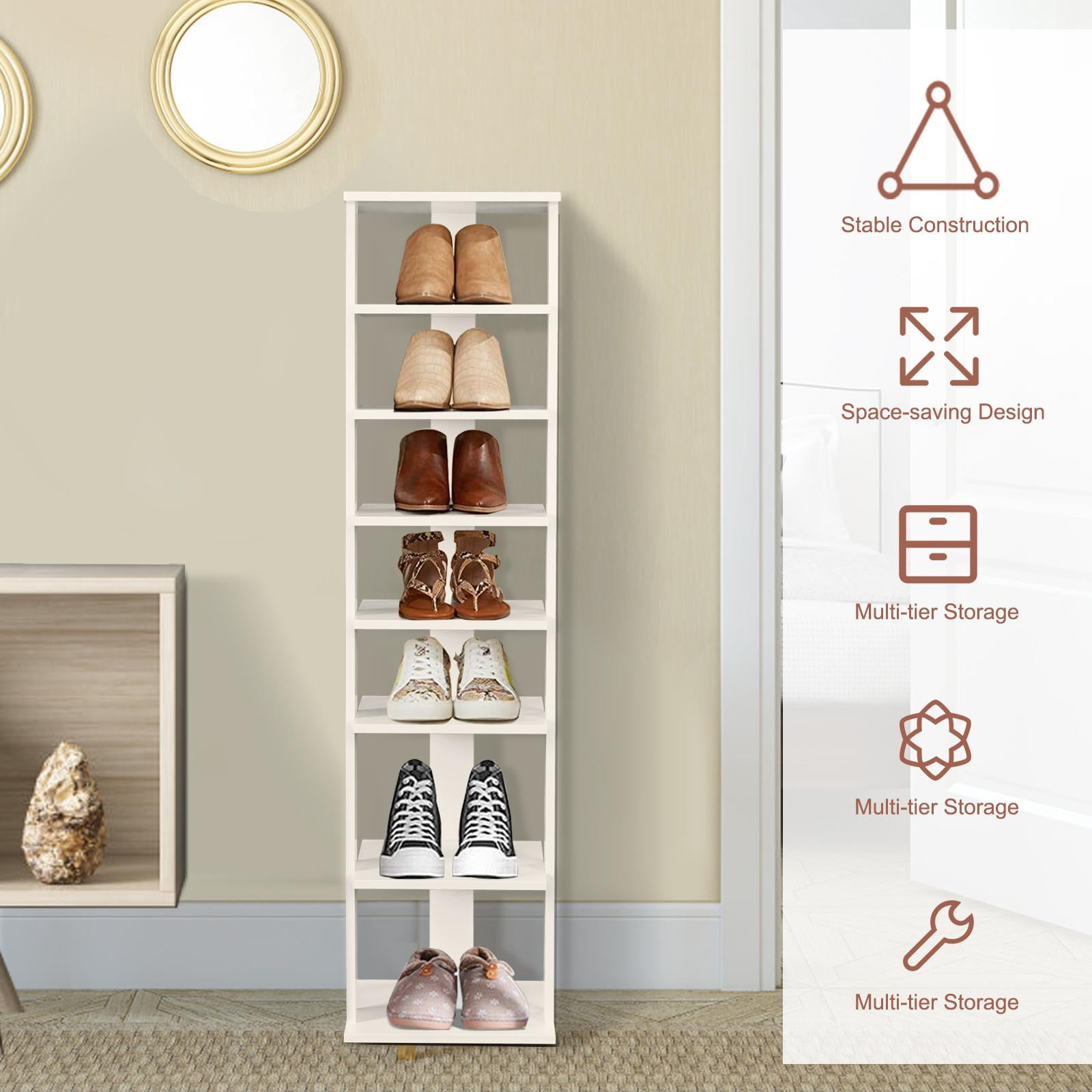Giantex 7 Tier Freestanding Shoe Rack Vertical Slim Wooden Shelf Space Saving Entryway Organizer Black Walmart