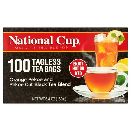 (6 pack) National Cup, Tagless Orange Pekoe and Pekoe Cut Black Tea Blend, Tea Bags, 100 Ct (6 pack)