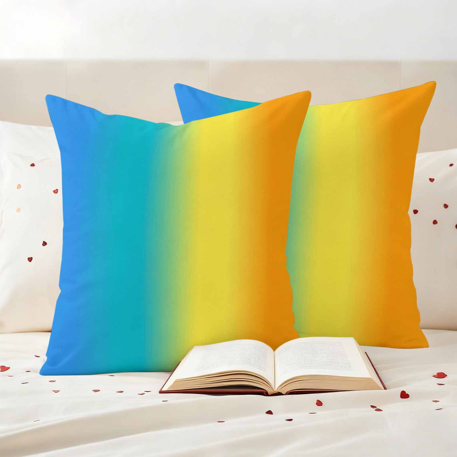 Rainbow Ombre Outdoor Waterproof Throw Pillow Covers 24x24 Set of 2, Orange Blue Gradient Colorful Modern Art Decorative Pillowcases Cushion Pillowcase for Couch Sofa Patio Outside Pillow Protector