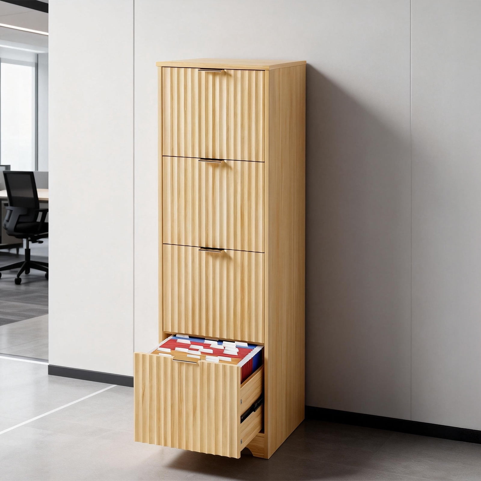 Ktaxon Tall 4-Drawer Wood File Cabinet Vertical Filing Cabinet for Letter A4-Sized Files Easy to Assemble, Modern Style Fluted Design Wood