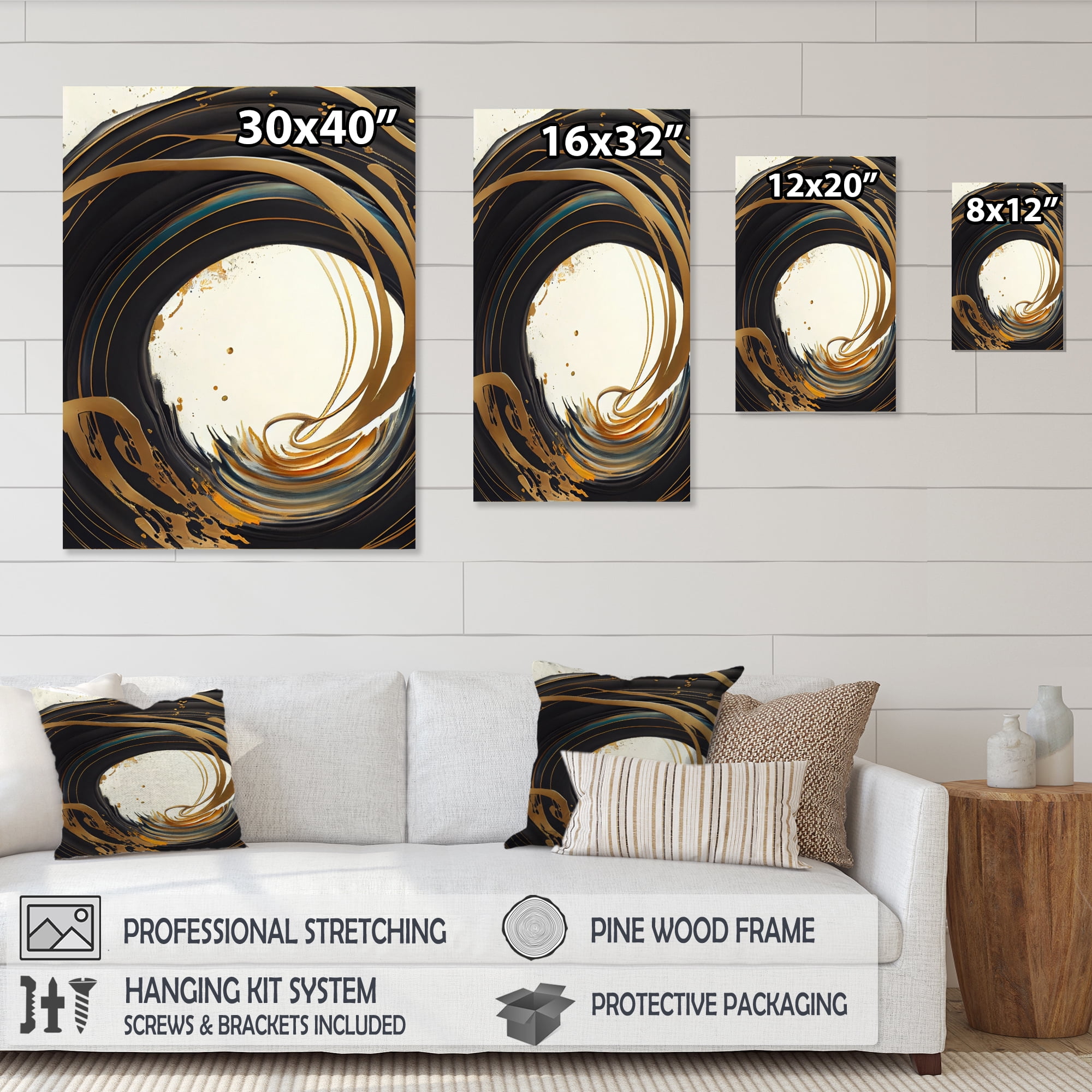 Designart Black And Gold Circle I Canvas Wall Art