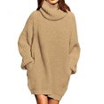 thumbnail image 1 of Vestido suéter de cuello alto Vestido jersey de manga larga Suéter extragrande de color puro para mujer Caqui M, 1 of 6
