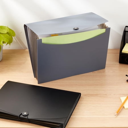 Expanding Organizer File Folder for Documents, Letter Size, 13 Pockets, Waterproof, Black & Gray, 2-Pack