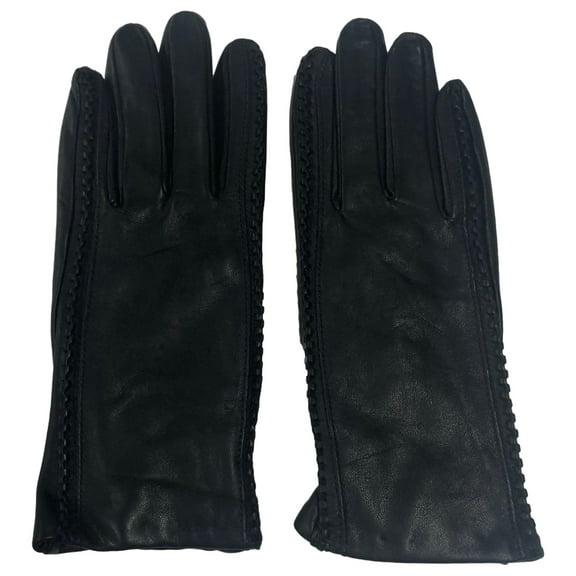 Womens Sleek Braided Black Leather Gloves Lightweight Insulation X-Large