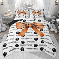 jejeloiu Orange Bow Knot Full Size Comforter Sets,Basketball Sport Bedding Sets Ball Gamer Reversible 3pcs