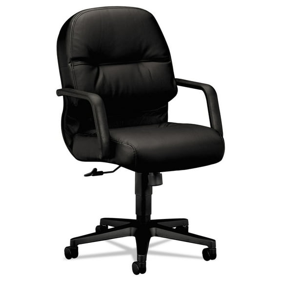 HON H2092.H.SR11.T Pillow-Soft 2090 Series Leather Managerial Mid-Back Swivel/Tilt Chair with 16.75 in. to 21.25 in. Seat Height - Black