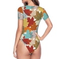 thumbnail image 4 of The Xecao Fall Maple Leaves Women's Crew Neck Body Suit, a short-sleeved bodysuit and basic swimsuit, both comfort and style for dating and daily life, 4 of 9