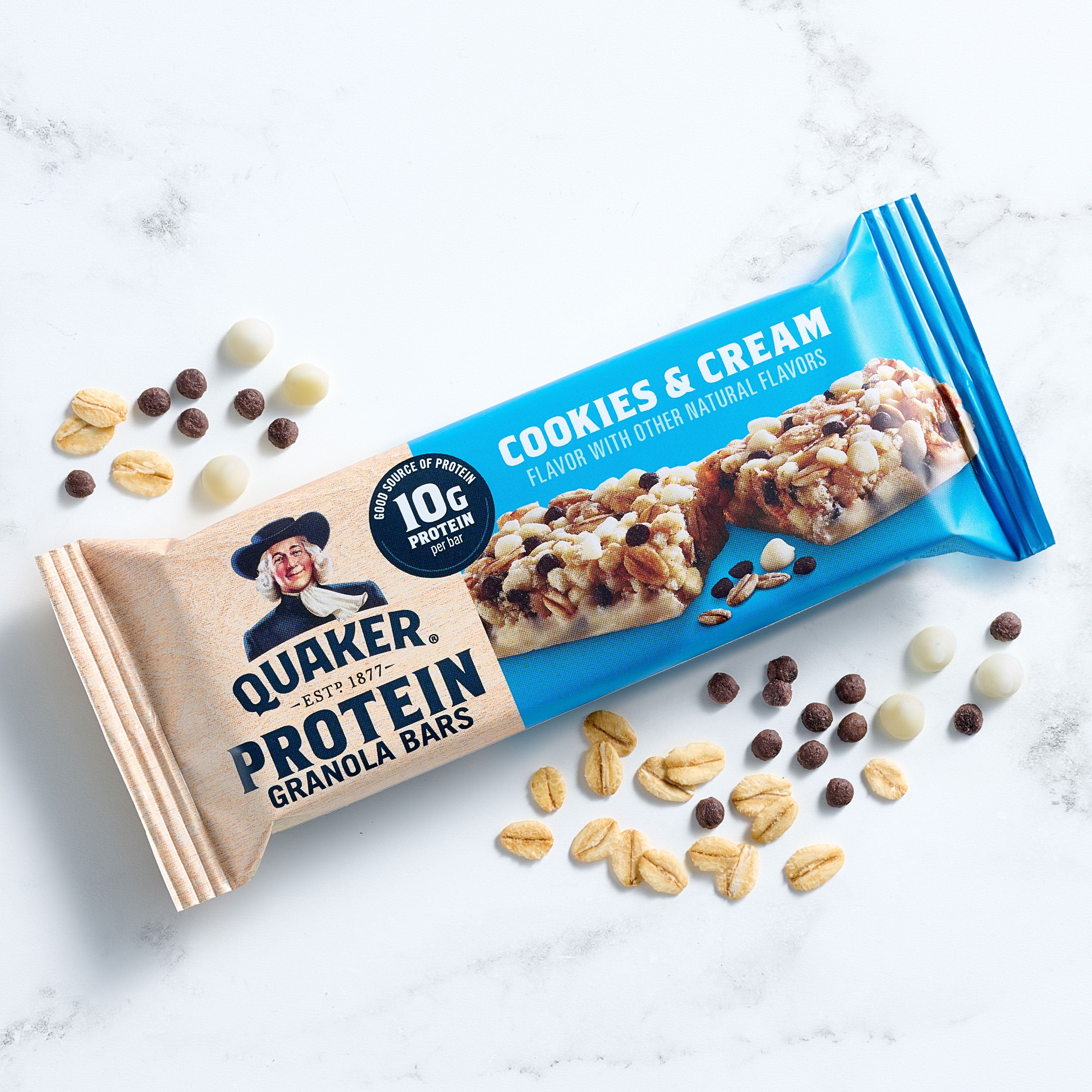 (2 pack) Quaker Protein Granola Bars, Cookies & Cream, 1.41 oz, 5 Count