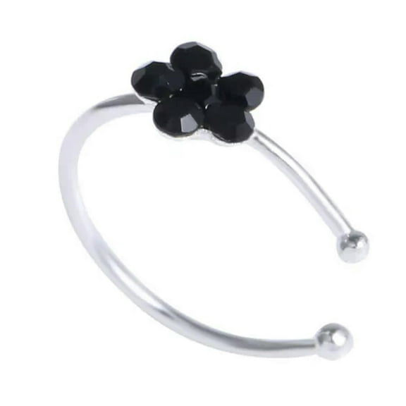HOOUN 925 Silver Plated Flower Fake Nose Ring Shinny Non Piercing Clip On Cuff Gift-Black